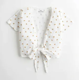 Hollister Ditsy Floral Multi-Way Wrap Tie Front Cropped Tee thumbnail 1