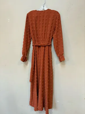 Rust Swiss Dot Maxi Dress Small Long Sleeve Fall Wedding Guest Boho Wrap Sty thumbnail 2