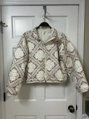 Altar'd State Cream Bandana-Print Quilted Puffer Jacket thumbnail 2