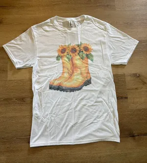 Jerzees Rainboots and Sunflowers Spring Graphic Tee thumbnail 1