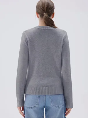 Women’s S Gray Cashmere Blend Cardigan Sweater Gold Knot Buttons Quiet Luxury thumbnail 3