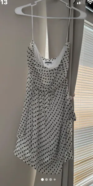 Express White Strapless Dress with Black Dot Print thumbnail 1