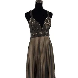 Vintage Roulette Lace Accordion Pleated Semi Sheer Lined Dress Black Size Medium thumbnail 2