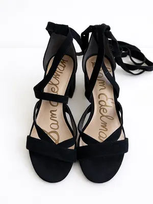 Sam Edelman Suede Lace-Up Block Heel Sandals Black Size 7 Strappy Wrap Heels thumbnail 4