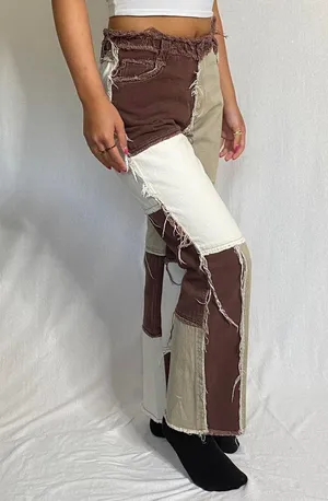 Jaded London Brown Patchwork Jeans thumbnail 3