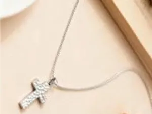 Silver Tone Box Chain Necklace Pavé CZ Cross Pendant Adjustable 17.72" thumbnail 5
