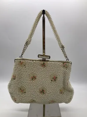 VINTAGE CORDÉ BEADS HANDBAG White thumbnail 1