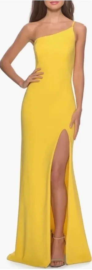 NWT La Femme 28176 One Shoulder Jersey Gown in‎ Yellow Sz 6 $228 thumbnail 1