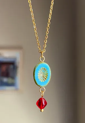 retro vintage chic whimsical style quality Czech glass bead simple necklace🩵 thumbnail 1