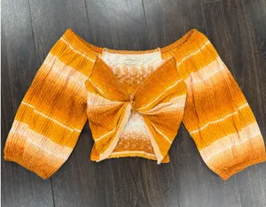 Urban Outfitters Orange Striped Space Dye Off-The-Shoulder‎ Crop Top Size Medium thumbnail 1