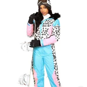 Tipsy Elves‎ Ski Snow Suit Women's Size S Snow Leopard Pink Blue Faux Fur Read thumbnail 6