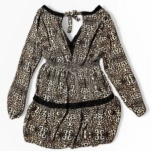 Kendall + Kylie Leopard Print Lace Trim Mini Dress XL Peasant‎ Boho V Neck Short thumbnail 2