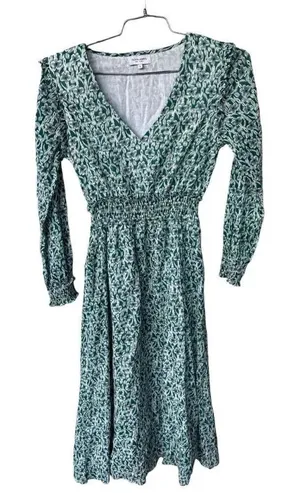 Olivia James Green Floral Long Sleeve midi dress vneck ruched waist S thumbnail 1