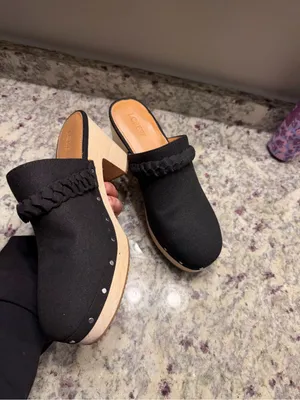 Jcrew Black Block Heel Clogs Mule Suede Wood Shoes Sandals Chunky thumbnail 8