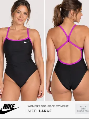 Nike Black One-Piece Swimsuit with Purple Trim thumbnail 2