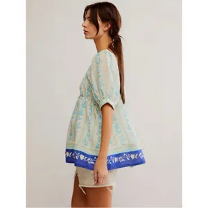 Free People Bohemian 70s Block Print Santorini Printed Babydoll Tunic Size Large thumbnail 8
