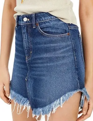 Free People We The Free Denim Mini Skirt Size 28 Raw Hem Medium Wash NWT thumbnail 1