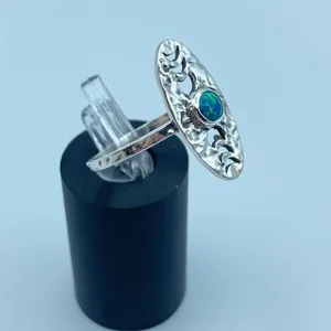 Hammered Sterling Silver Moon Phase Fire Opal Ring Size 8 thumbnail 6