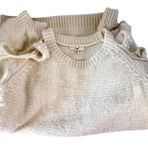 Easel Cream Pearl Cutout Sleeve Fuzzy Knit Sweater S/M thumbnail 11
