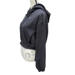 Gymshark Fleece Full Zip Hoodie Jacket Black‎ Cropped B8A7J-BB2J-S-EN1 Small thumbnail 4