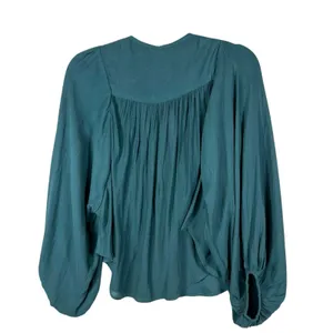 Free People Draped Cowl Neck Poet‎ Blouse Top Silky Flowy Blue Boho Romantic XS thumbnail 2