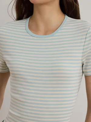 Ralph Lauren Black Label Striped Stretch Cotton Crewneck Tee Blue/Ivory Medium thumbnail 3