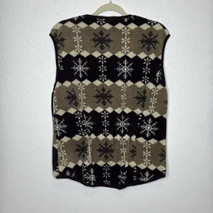 Vintage Sierra Classics Large Snowflake Fleece Vest Tan Black White Full Zip L thumbnail 6