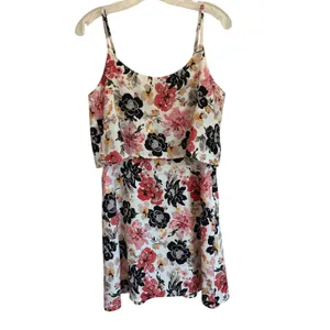 Abercrombie Fitch Womens M Pink Black Floral Popover Mini Dress‎ Cream thumbnail 8
