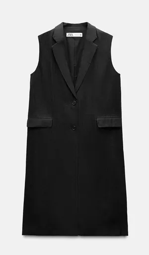 ZARA NWT Black Long Linen Blend Sleeveless Vest ZW Collection thumbnail 1