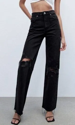 Black Ribbed Zara High Waisted Jeans thumbnail 1