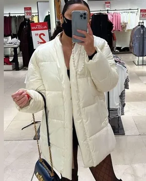 ZARA Water Repellent Puffer Padded Jacket Coat w/ Hidden Button Shinny White New thumbnail 1