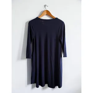 Zenana Premium Navy Blue V-Neck Swing Dress with Pockets 3/4‎ Sleeve Small thumbnail 2