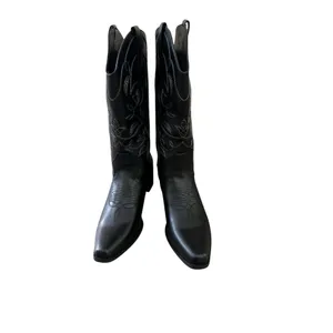IUV Women’s Size 10 Black Leather Cowboy Cowgirl Boots Embroidered Pointy Toe thumbnail 6