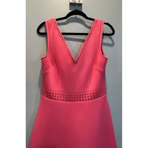 Guess Coral Red Lasercut Scuba Double‎ V Cut Fit and Flare Dress 10 thumbnail 2