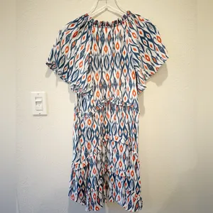 ANTHROPOLOGIE‎ Robin Tiered Ruffle Dress in Ikat White & Blue Print XS thumbnail 5