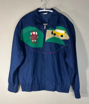 Vtg J.R. Morgan Designs Women’s Blue Jean Full Zip Appliqué Jacket Sz L Teacher thumbnail 1