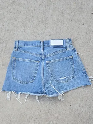 Re/Done Light Blue Distressed Denim Cutoff Shorts thumbnail 3