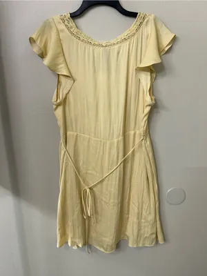 H&M Lace-Trim V-Neck Mini Dress in Light Yellow Sz L thumbnail 6