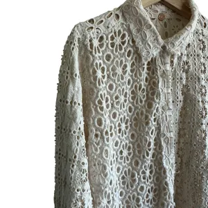 Free People FP One Yesenia Blouse M Crochet Embroidered Button Down Ivory Boho thumbnail 8