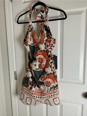 NWT Lulus Boho Tropical Floral Halter Mini Dress Size Medium thumbnail 2