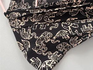 Maeve Anthropologie Large Elephant Print Wrap Dress Black Tan Belted thumbnail 4