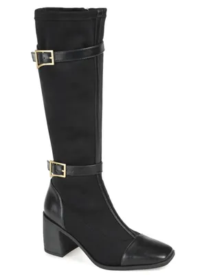 Journee Collection Black Mid-Calf Block Heel Boots with Strap Detail thumbnail 2