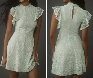 Anthropologie Maeve Mock-Neck Ruffle Sleeve Lace Mini Dress, Size L thumbnail 2