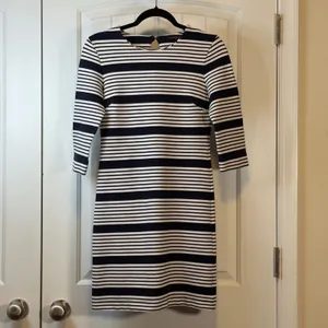 Banana Republic Womens 3/4 Sleeve Navy White Striped Ottoman‎ Rib Sheath Dress 2 thumbnail 3