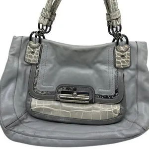 Coach Large Snake Embossed Gray Leather Shoulder thumbnail 1
