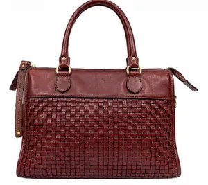 Del Mano Woven Burgundy Brown Structured Satchel Handbag thumbnail 1