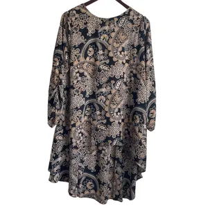 Cato Women Tunic Top 14/16 Tan Black Floral Dramatic Hem Boho Artsy‎ Whimsygoth thumbnail 2