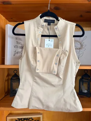 Zara Cream Military Button Peplum Top Sleeveless High Neck Minimalist NWT M thumbnail 2