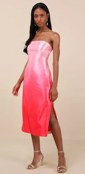 NWT Lulus Indescribable Poise Pink Ombre Satin Strapless Midi Dress Gala Size L thumbnail 1