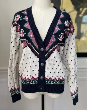 Vintage 90s Margules Cardigan Button Deep Vee Cotton Ramie S thumbnail 1